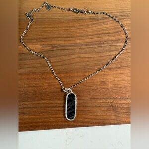 John Varvatos Sterling Silver Necklace with Textured Black Leather Pendant